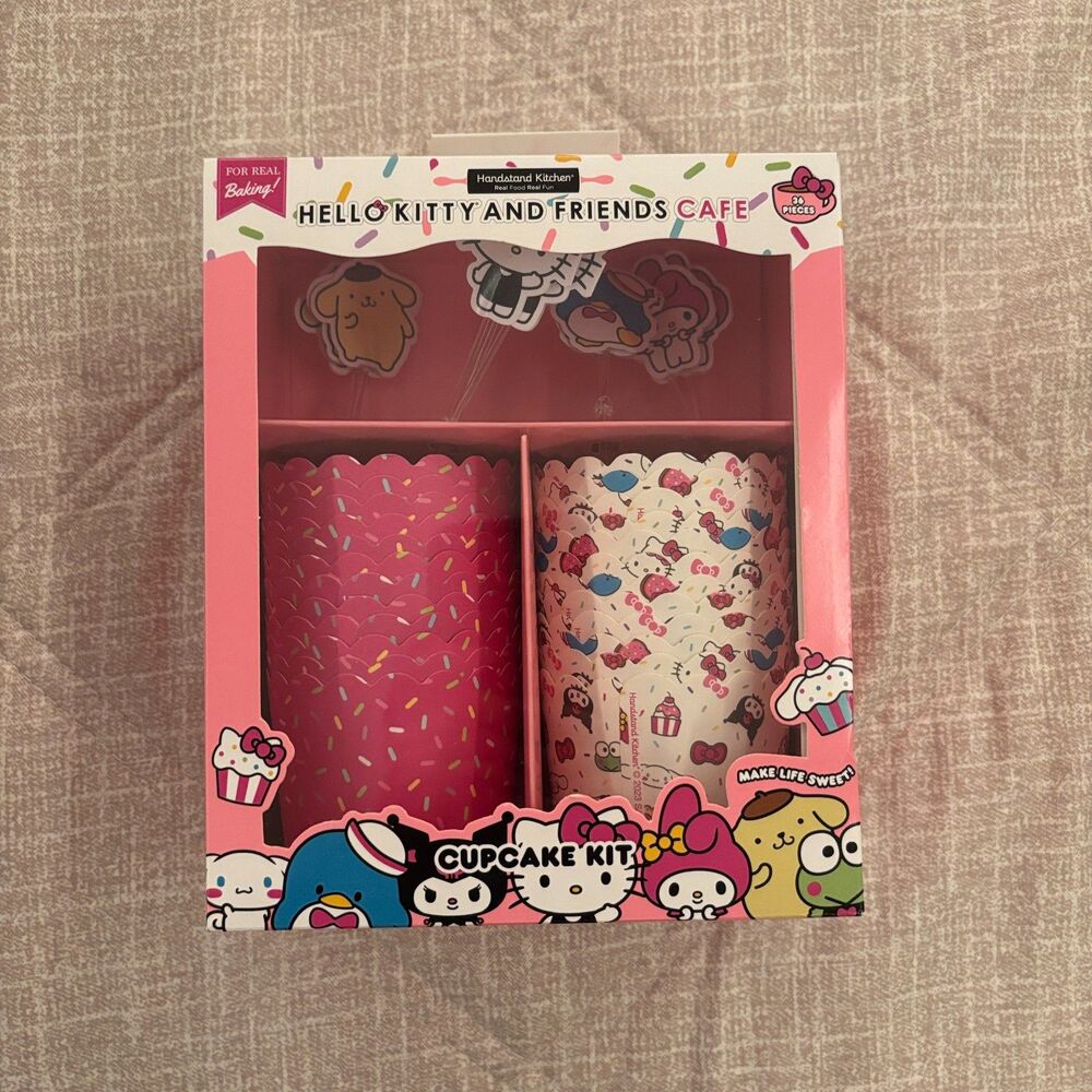 NIB Handstand Kitchen Sanrio Hello Kitty & Friends Cafe Cupcake Kit Baking 36pc